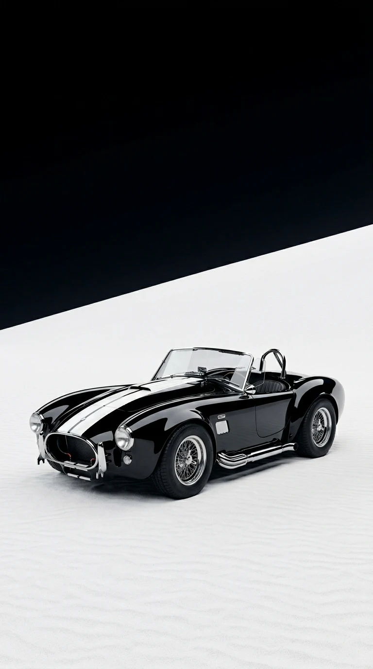 Download Sleek Black Classic Roadster in Minimalist White Sand and Dark Sky Wallpaper in 4K UHD Sleek Black Classic Roadster in Minimalist White Sand and Dark Sky - Free 8K and 4K mobile Wallpaper Background