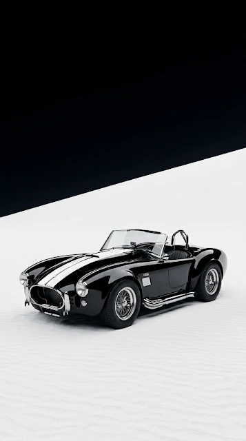Sleek Black Classic Roadster in Minimalist White Sand and Dark Sky - Free 4K & 8K mobile Wallpaper