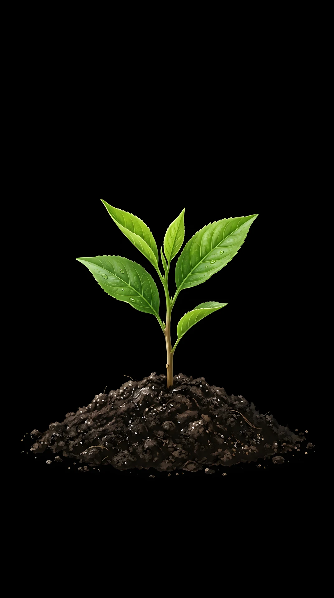 Small Green Sapling Growing from Soil on Black Background - Free 4K mobile Wallpaper