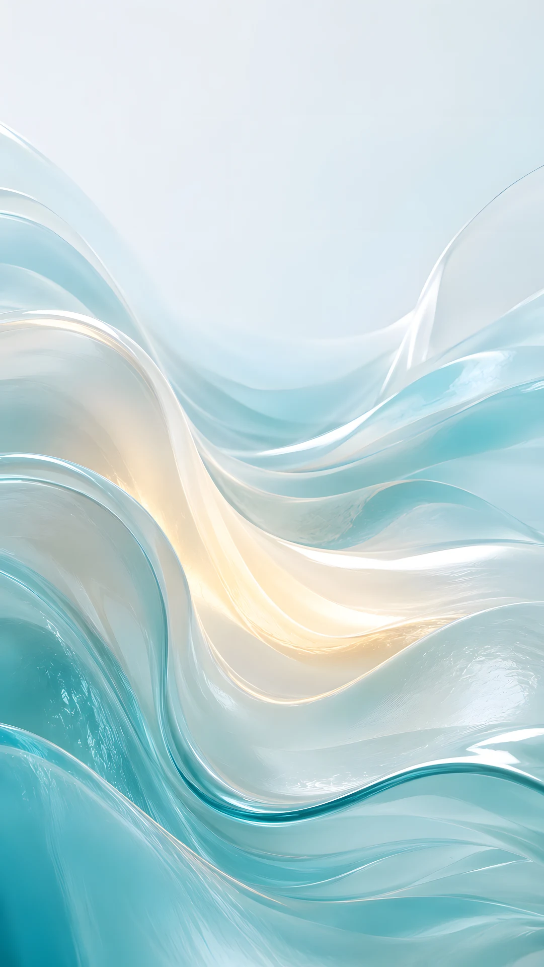 Soft Aqua Glass Waves With Gentle Yellow Light - Free 4K mobile Wallpaper