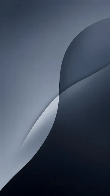 Smooth blue-grey curved layers overlap across a dark gradient background in a minimal vertical composition.