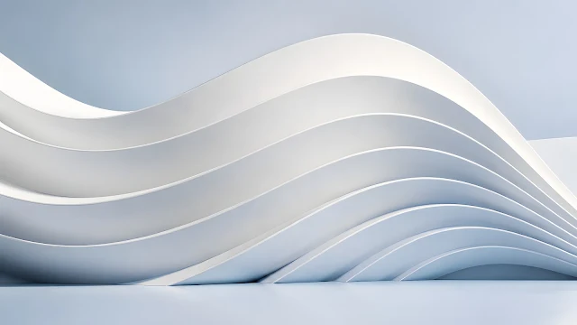 Soft white and pale blue flowing architectural paper waves catching gentle natural light.