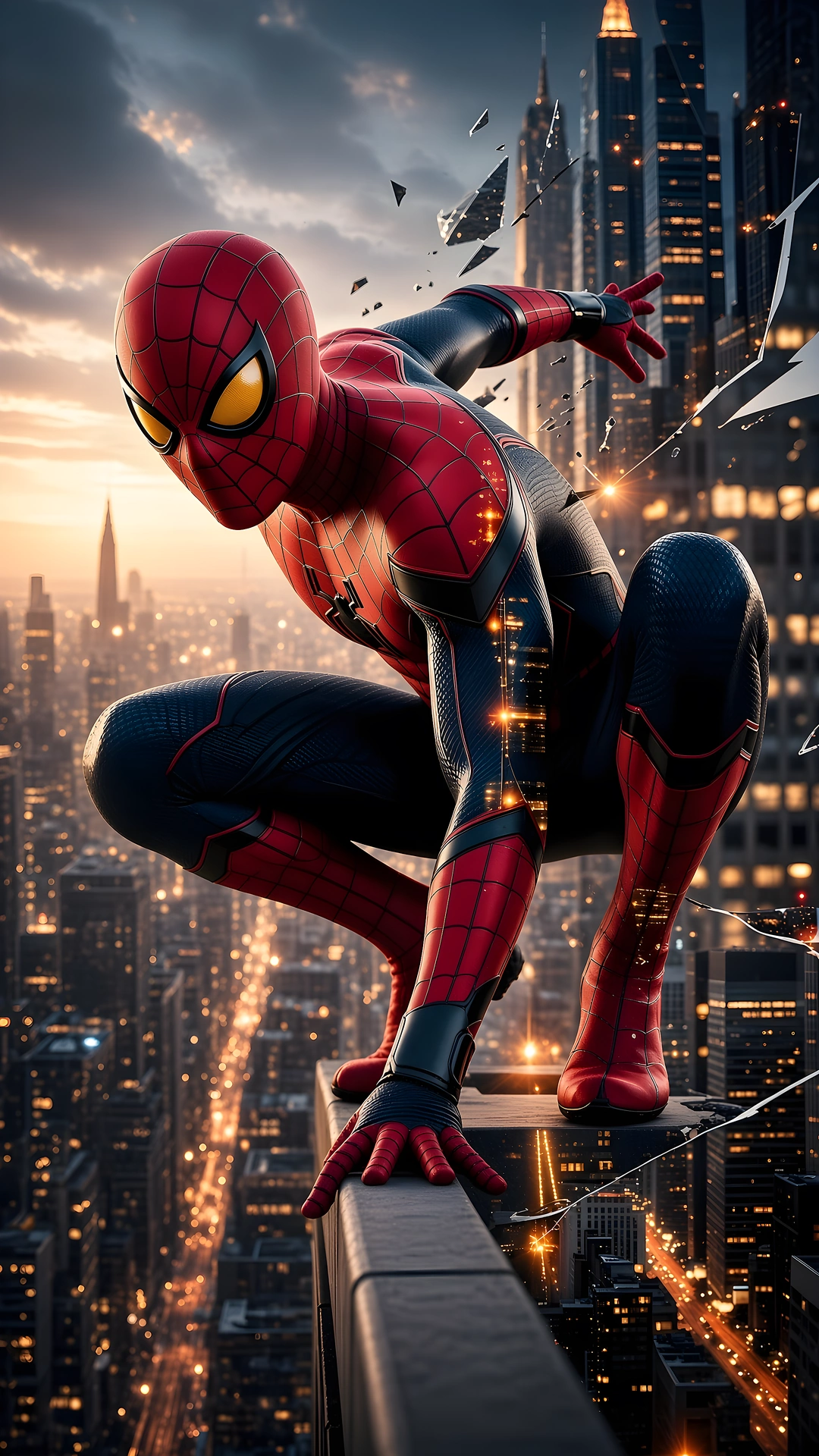 Download Spider-Man Rooftop Perch Night City 4K 4K Wallpaper Spider-Man Rooftop Perch Night City 4K - Free 4K mobile Wallpaper
