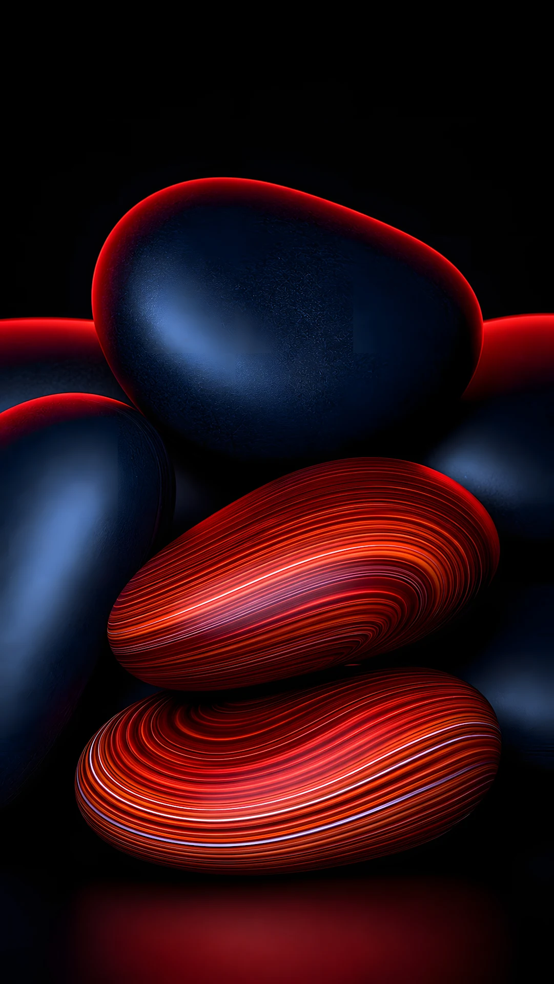 Stacked smooth dark slate pebbles with striations of red agate - Free 4K mobile Wallpaper