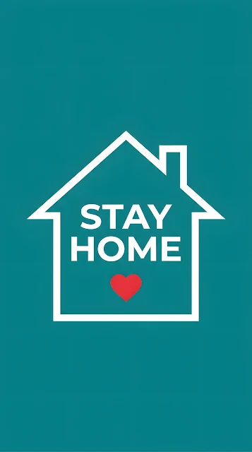 Stay Home Typography Inside A House Icon On Teal - Free mobile Wallpaper