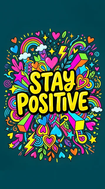 Stay Positive Quote in Vibrant Cartoon Doodle Typography Art - Free mobile Wallpaper