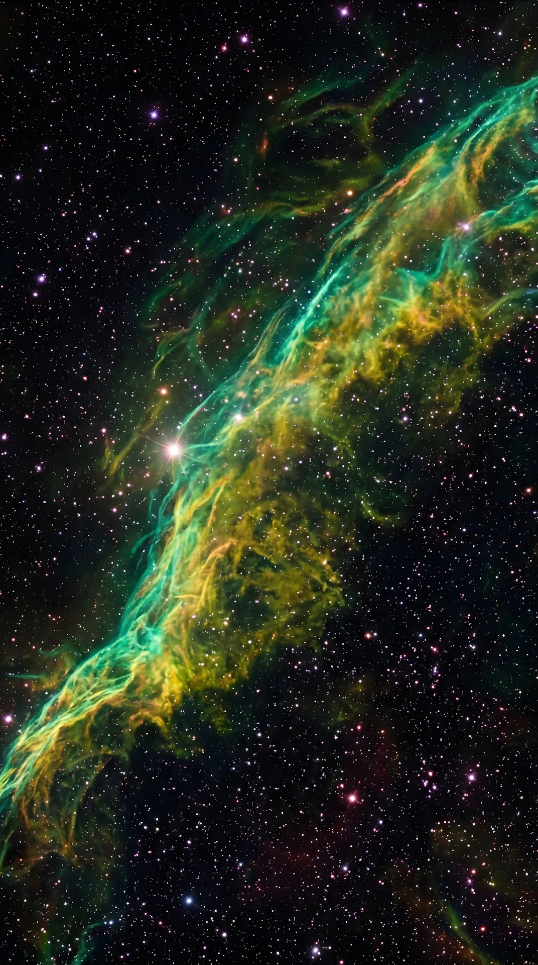 Stellar Panorama with Gaseous Green and Yellow Nebula - Free 4K mobile Wallpaper