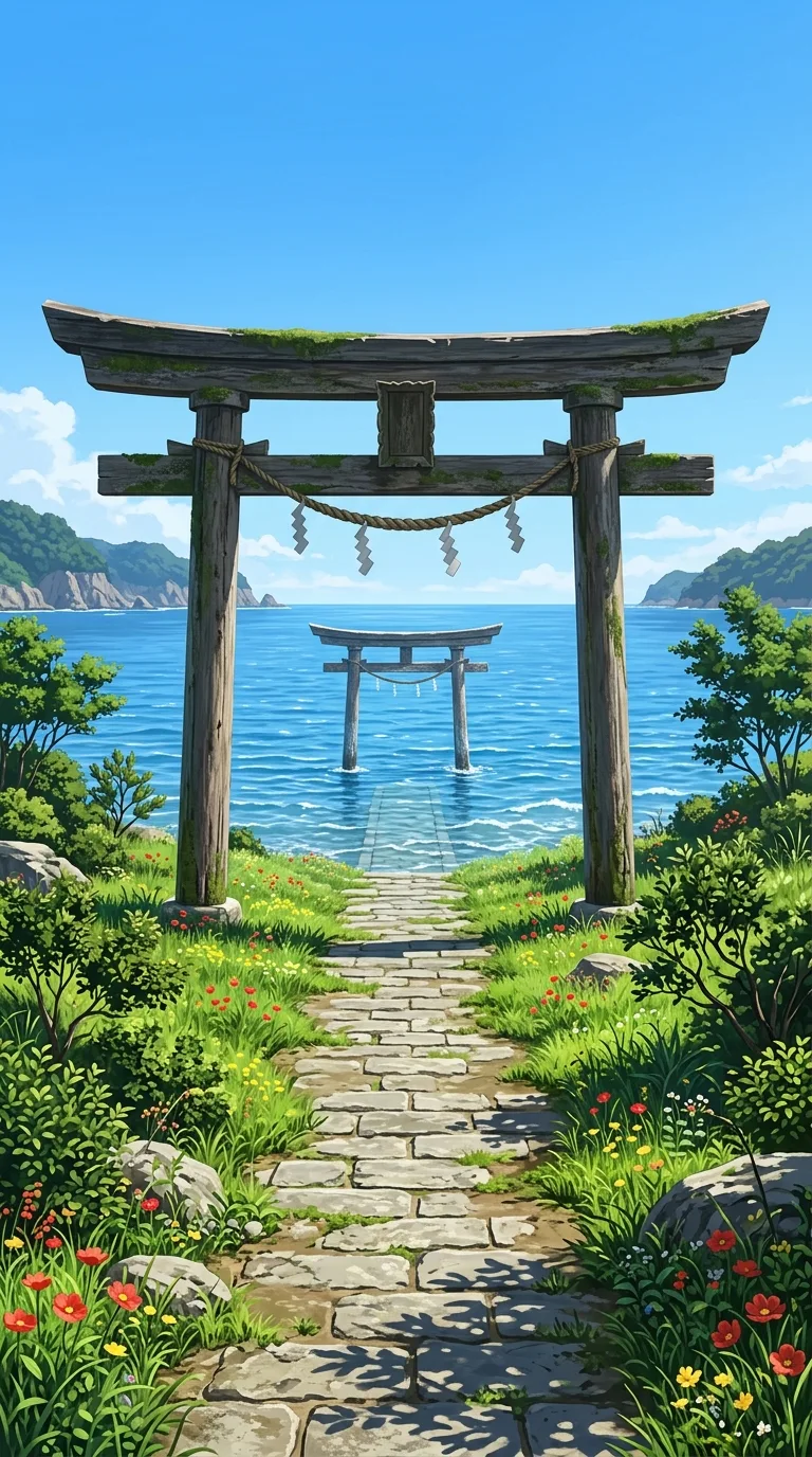 Download Stone Path Leading Through Torii Gates to the Ocean Wallpaper in 4K UHD Stone Path Leading Through Torii Gates to the Ocean - Free 8K and 4K mobile Wallpaper Background