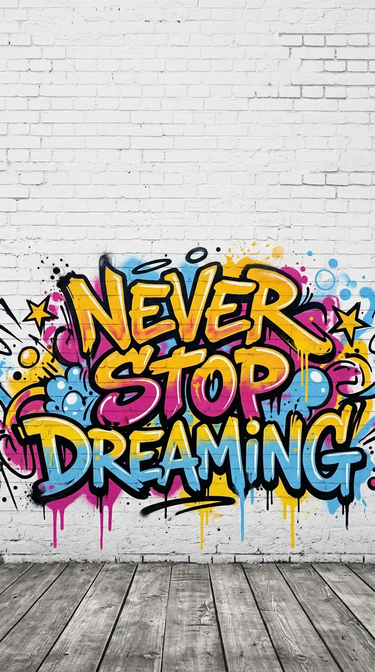 Download Street Art Graffiti Typography Never Stop Dreaming on White Brick Wallpaper Wallpaper in 4K UHD Street Art Graffiti Typography Never Stop Dreaming on White Brick Wallpaper - Free 8K and 4K mobile Wallpaper Background