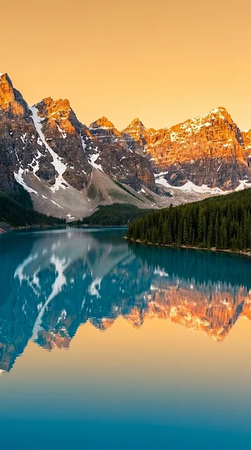 Stunning Lake Moraine with Turquoise Water and Golden Sunset Peaks - Free 4K & 8K mobile Wallpaper