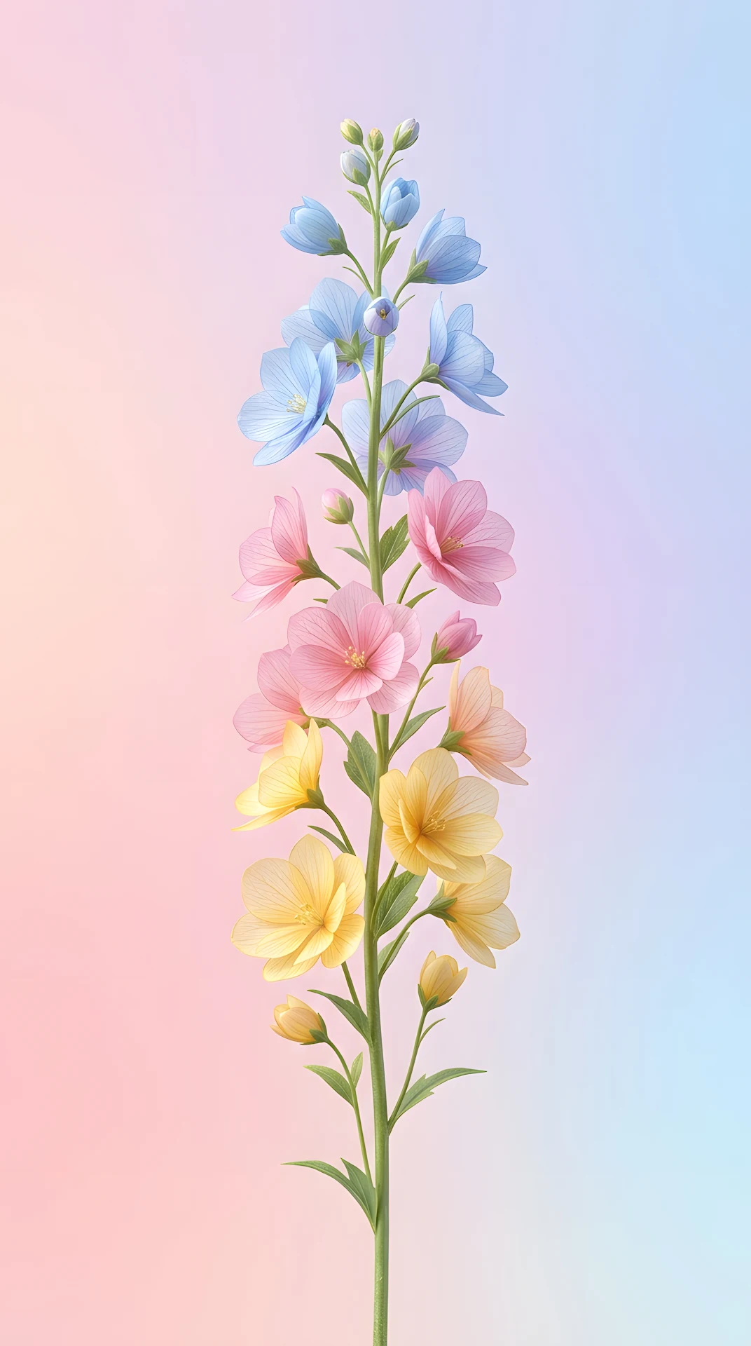 Stylized Botanical Illustration of a Flower Stalk with Multi-Colored Petals - Free 4K mobile Wallpaper