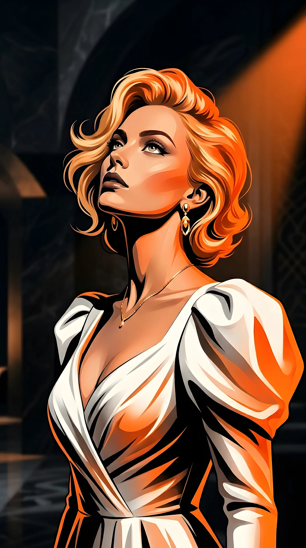 Stylized Pop Art Portrait of Marilyn Monroe in Warm Orange Lighting - Free 4K mobile Wallpaper