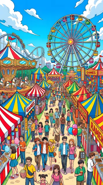 Stylized Vibrant Carnival Scene Manga Illustration - Free mobile Wallpaper