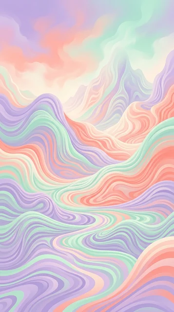 Surreal Abstract Landscape with Undulating Pastel Lines - Free 4K & 8K mobile Wallpaper