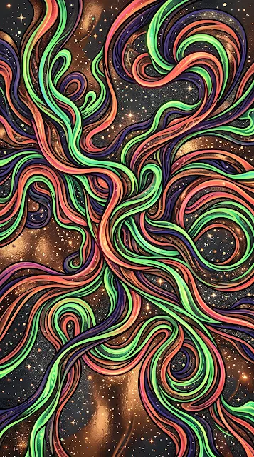 Surreal Abstract Ribbon Patterns in Radiant Psychedelic Colors - Free mobile Wallpaper