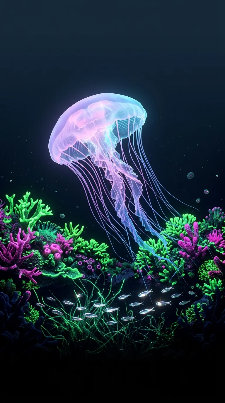 Download Surreal Bioluminescent Jellyfish Deep Sea OLED Mobile Wallpaper Wallpaper in 4K UHD Surreal Bioluminescent Jellyfish Deep Sea OLED Mobile Wallpaper - Free 8K and 4K mobile Wallpaper Background
