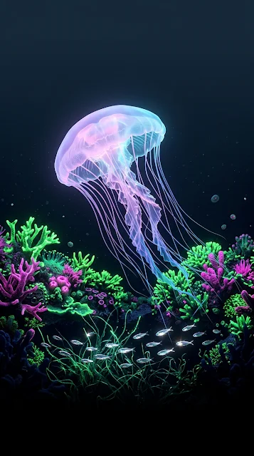 Surreal Bioluminescent Jellyfish Deep Sea OLED Mobile Wallpaper - Free 4K & 8K mobile Wallpaper