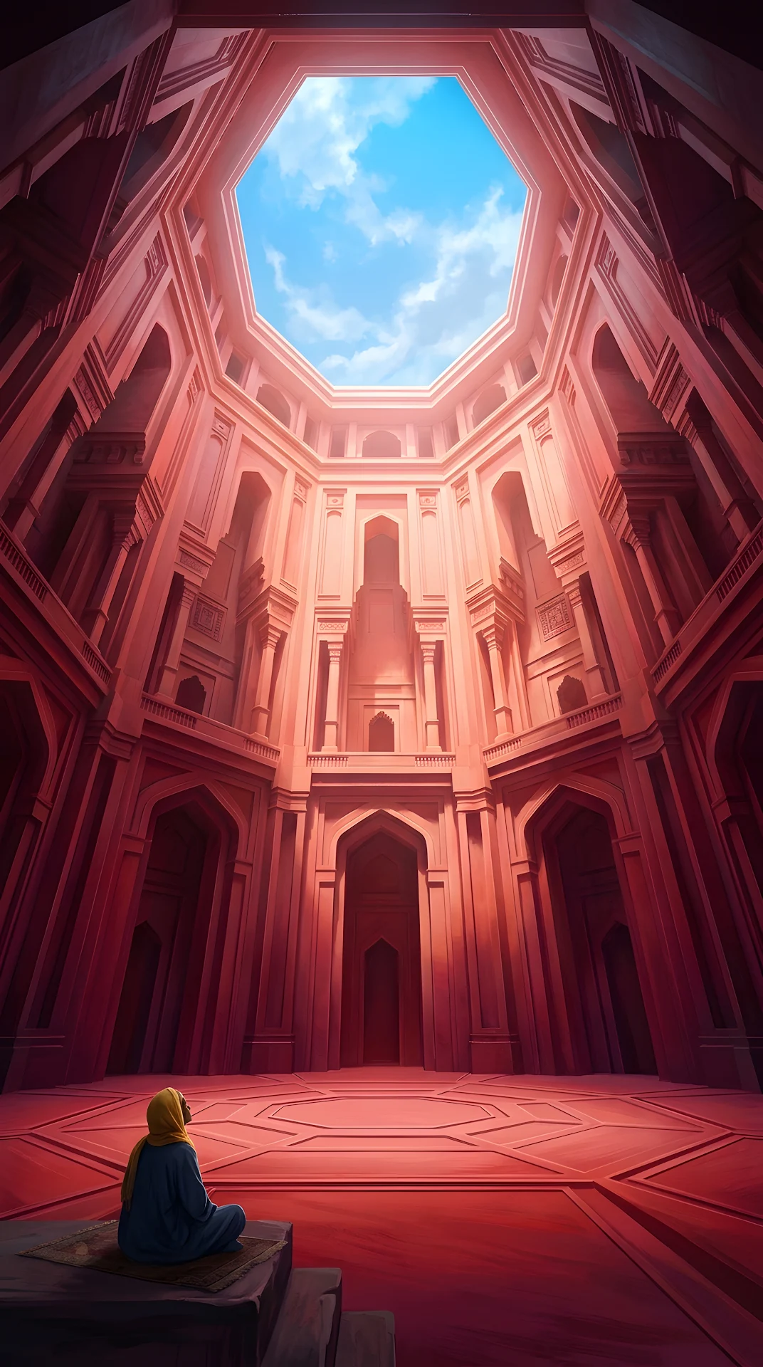 Surreal Colossal Octagonal Chamber with Solitary Figure - Free 4K mobile Wallpaper