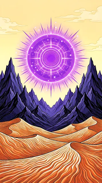 Surreal Desert Landscape with Colossal Violet Sun - Free mobile Wallpaper