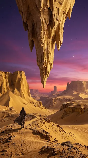 Surreal Desert Landscape with Floating Inverted Sand Structure - Free 4K & 8K mobile Wallpaper