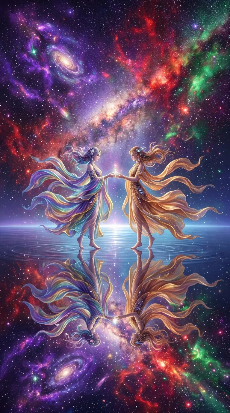 Surreal Figures on a Mirror Ocean Under a Galactic Sky - Free 8K and 4K mobile Wallpaper Background