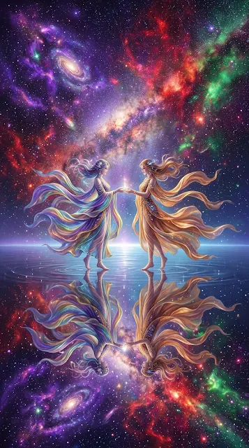 Surreal Figures on a Mirror Ocean Under a Galactic Sky - Free 4K & 8K mobile Wallpaper