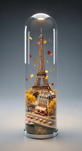 Surreal Miniature Paris Cityscape Inside a Glass Tablet - Free mobile Wallpaper