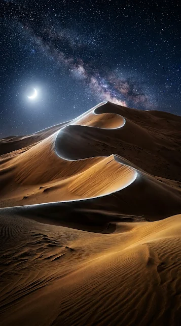 Surreal Moonlit Desert Dunes Under Deep Indigo Starry Sky - Free 4K & 8K mobile Wallpaper
