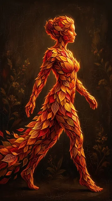 Surreal Silhouette of Human Figure Formed by Autumn Leaves - Free 4K & 8K mobile Wallpaper