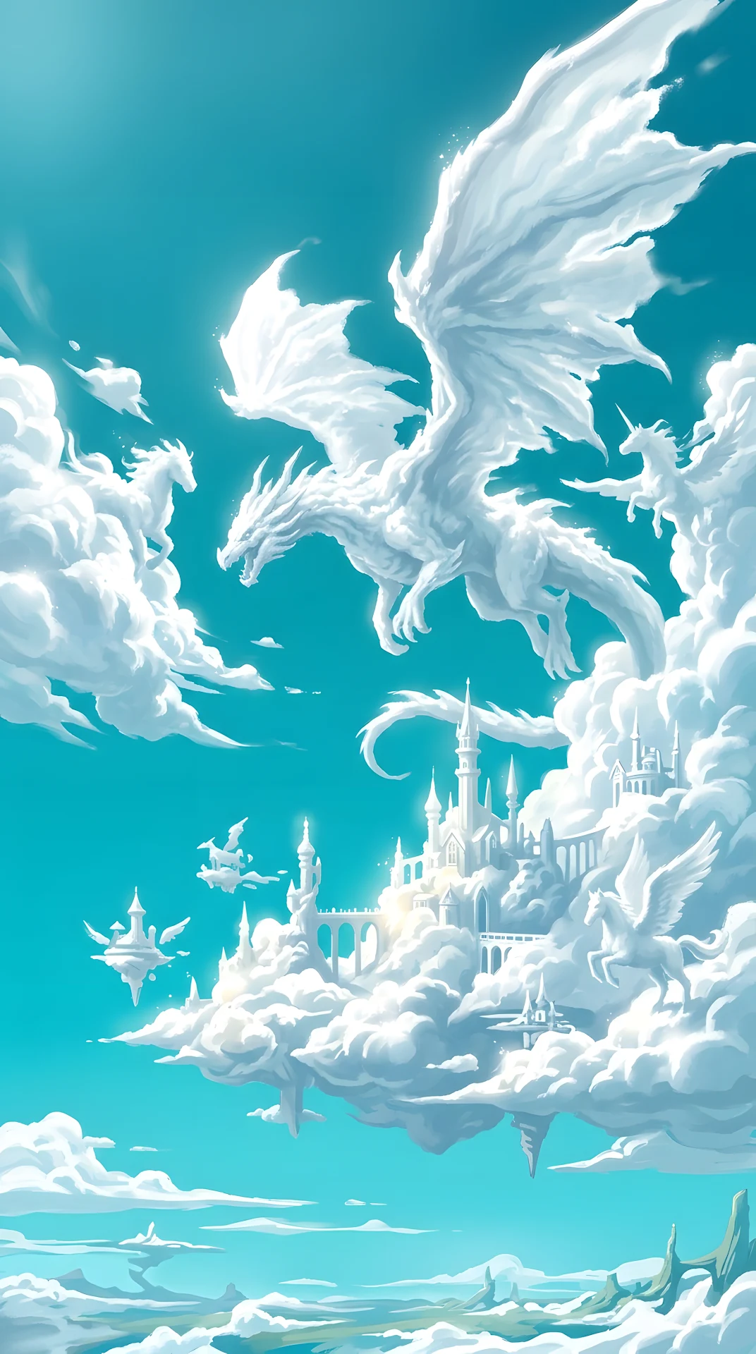 Surreal Skyscape with Fantastical White Clouds - Free 4K mobile Wallpaper