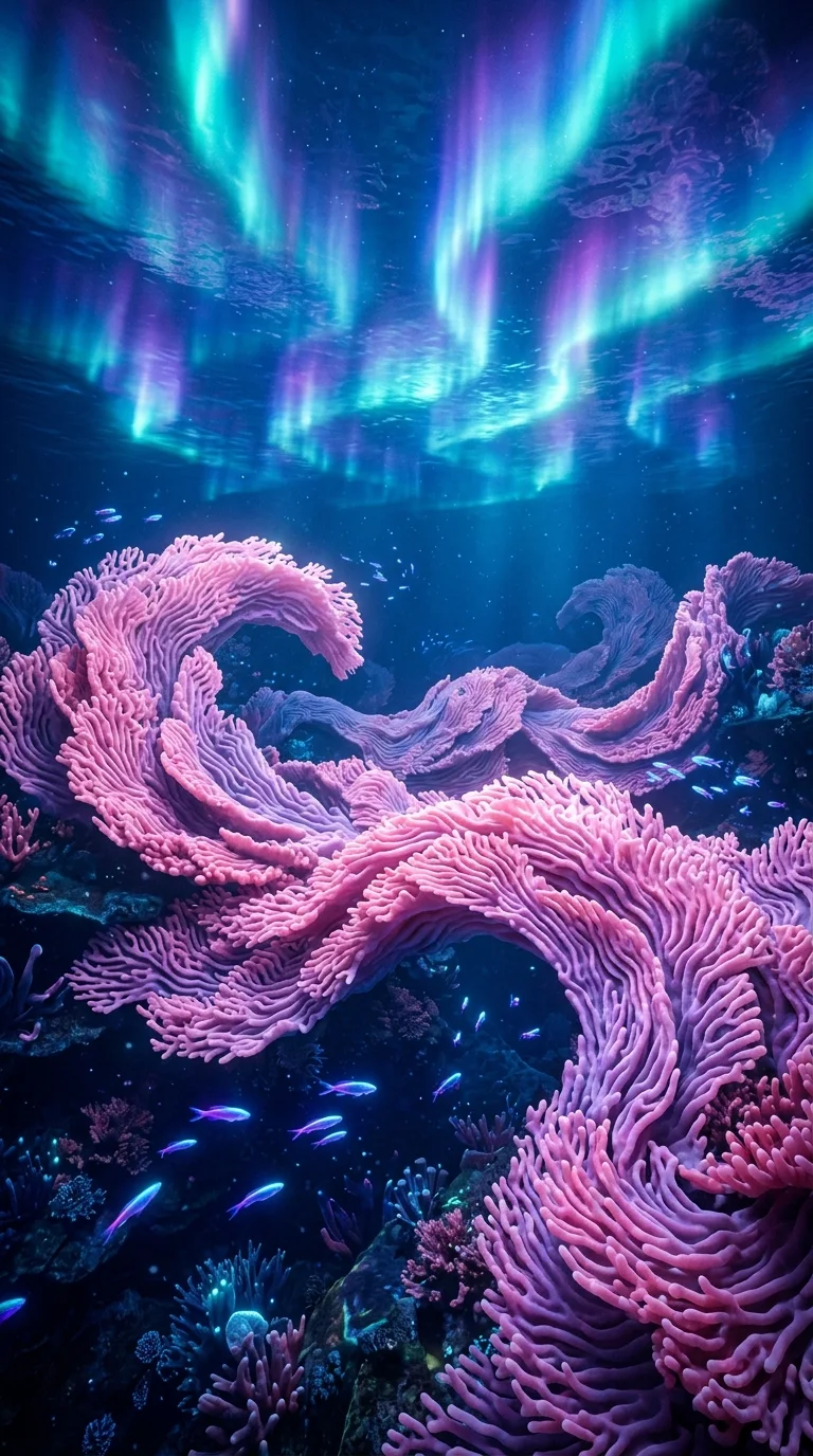Download Surreal Underwater Landscape with Coral and Water Aurora Wallpaper in 4K UHD Surreal Underwater Landscape with Coral and Water Aurora - Free 8K and 4K mobile Wallpaper Background