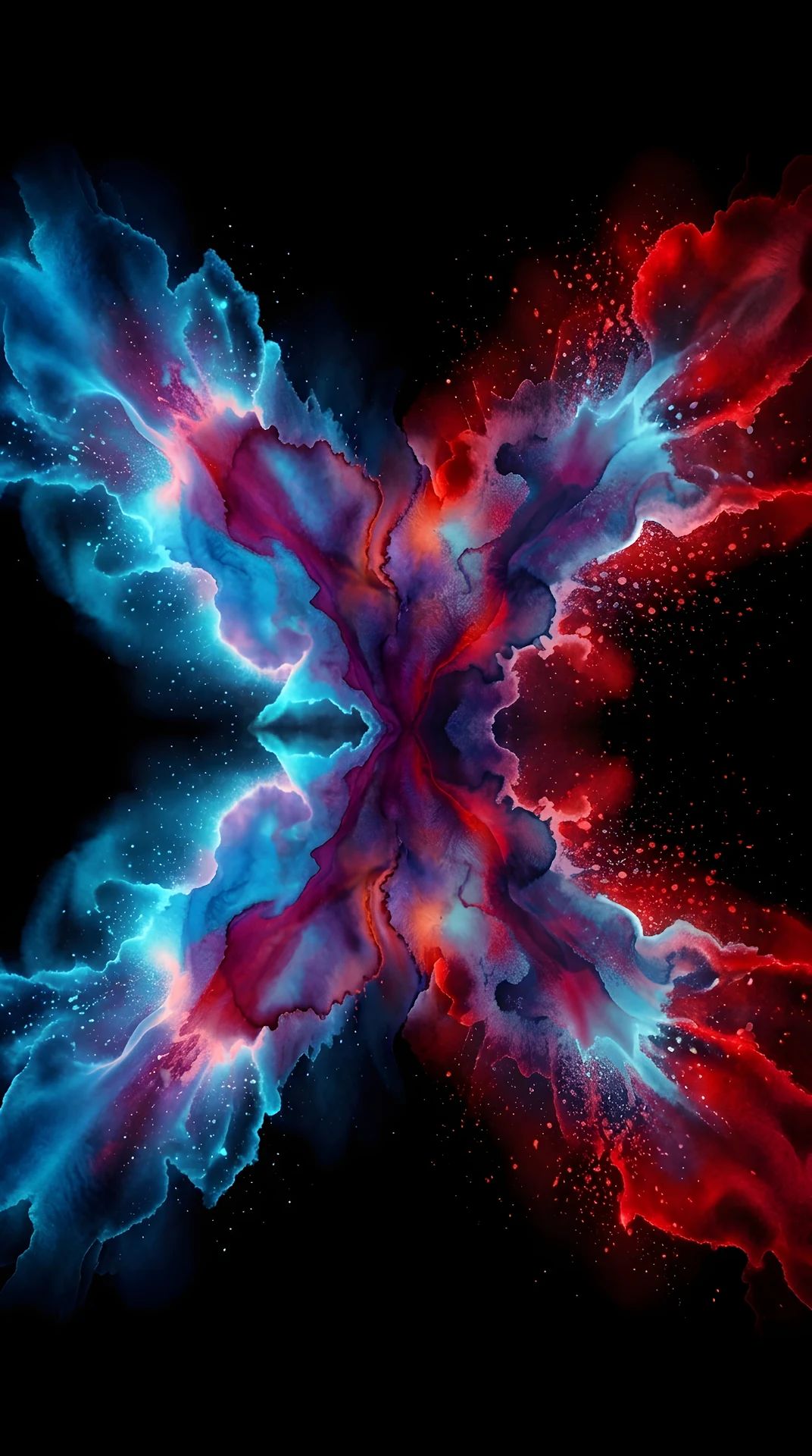 Symmetrical Blue and Red Ink Bleed Abstract Background - Free 4K mobile Wallpaper