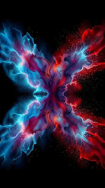 Symmetrical Blue and Red Ink Bleed Abstract Background - Free mobile Wallpaper