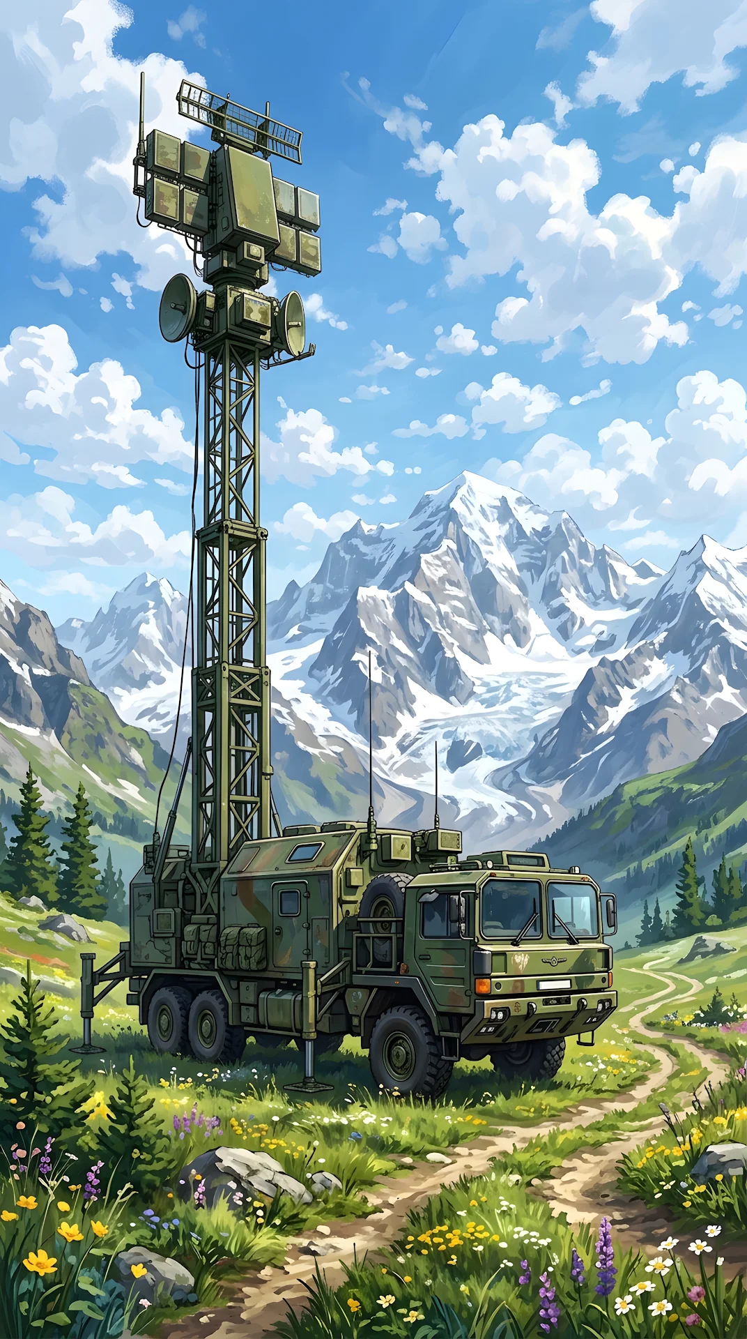 Tactical Mobile Radar Unit in Mountainous Landscape - Free 4K mobile Wallpaper