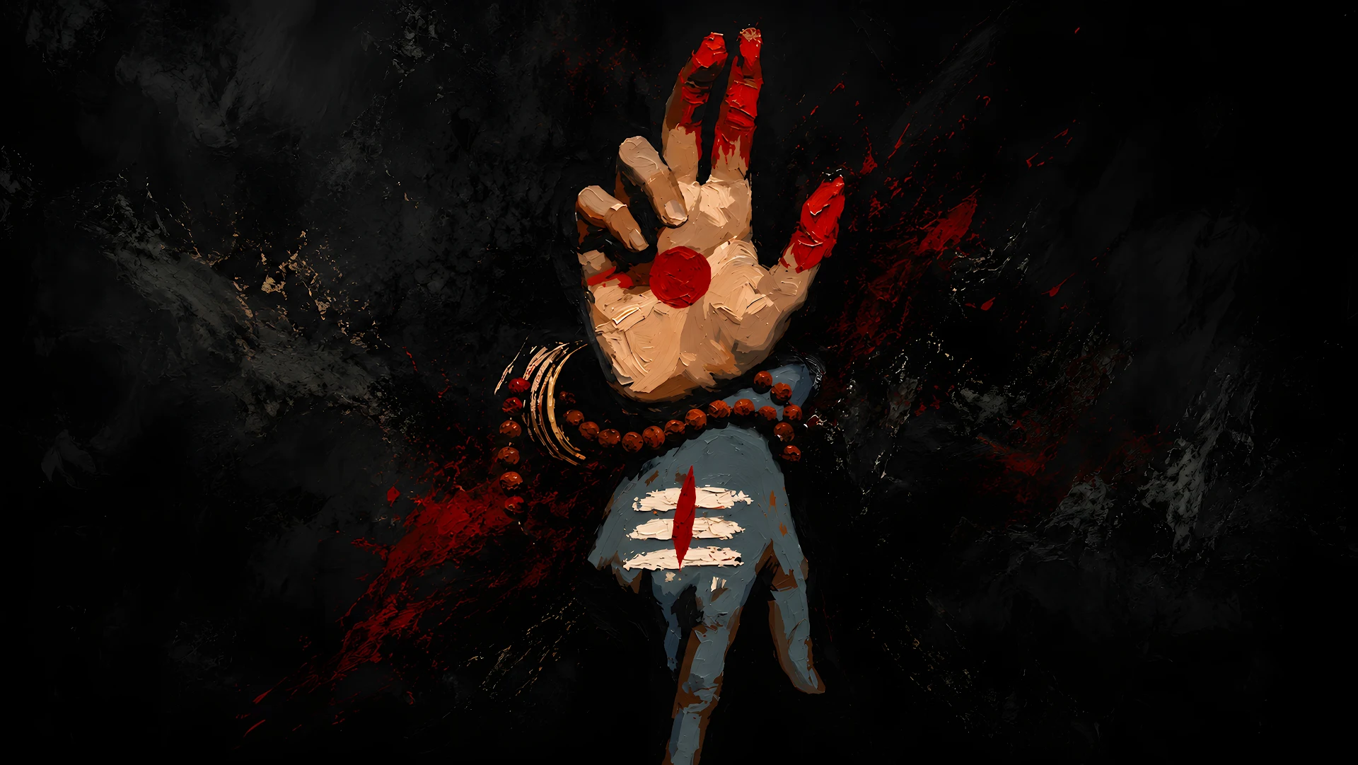 Textured impasto oil painting of symbolic decorated hand art - Free 4K desktop Wallpaper