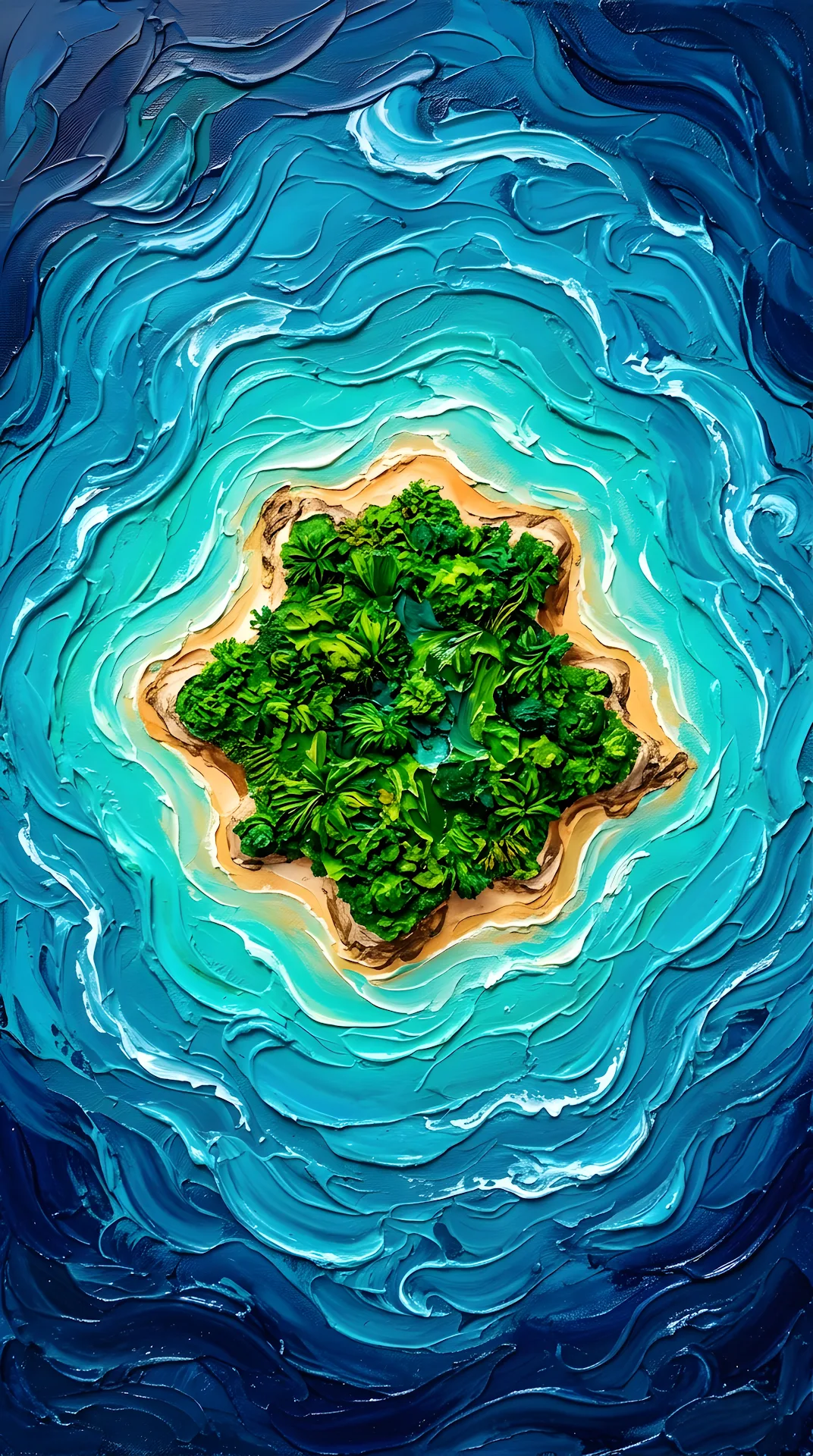 Top-Down Abstract Illustration of an Island in Blue Water - Free 4K mobile Wallpaper