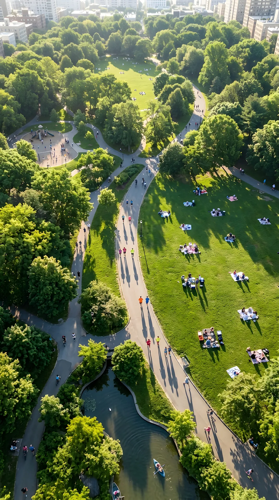 Top-Down Aerial View of People Enjoying Activities in a Green Public Park - Free 4K mobile Wallpaper
