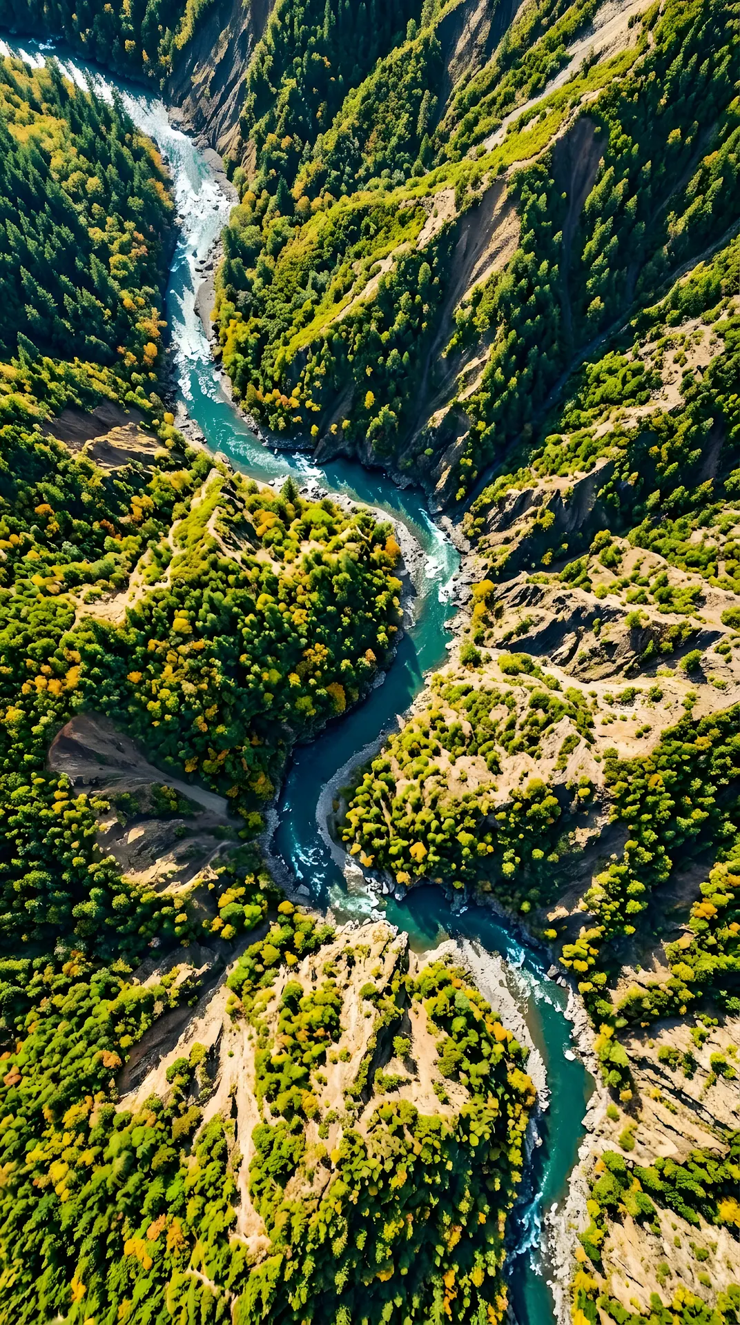 Top-Down Aerial View of River Through Mountains - Free 4K mobile Wallpaper