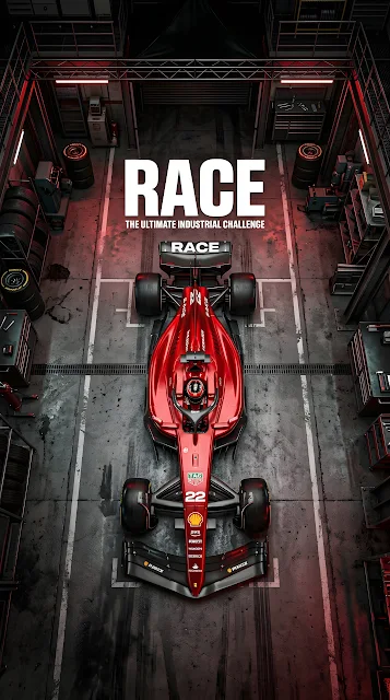 Top-Down View of a Red Racing Car Overlaid on Large 'RACE' Typography - Free mobile Wallpaper