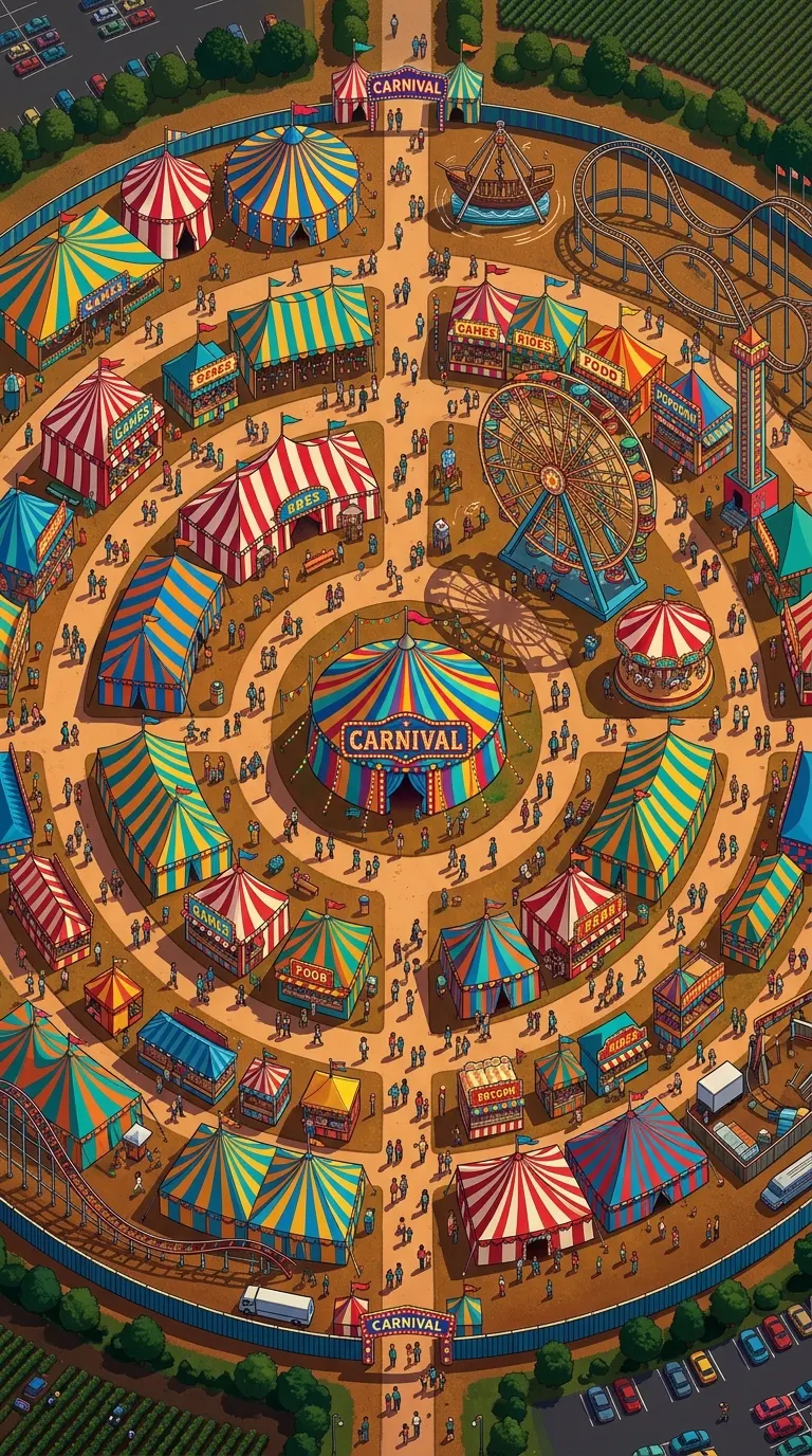 Top-Down View of Vibrant Carnival with Colorful Tents - Free 8K and 4K mobile Wallpaper Background