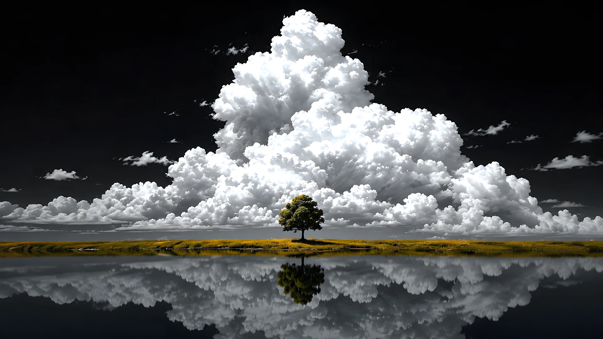 Towering Storm Clouds Above a Lone Tree - Free 4K desktop Wallpaper