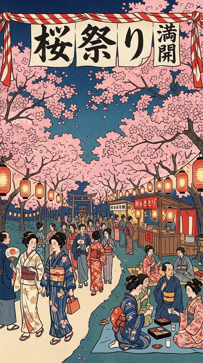 Download Traditional Japanese Cherry Blossom Festival with Calligraphy Wallpaper in 4K UHD Traditional Japanese Cherry Blossom Festival with Calligraphy - Free 8K and 4K mobile Wallpaper Background