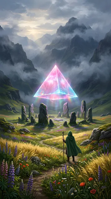 Tranquil Hidden Valley with Floating Translucent Pyramid - Free mobile Wallpaper