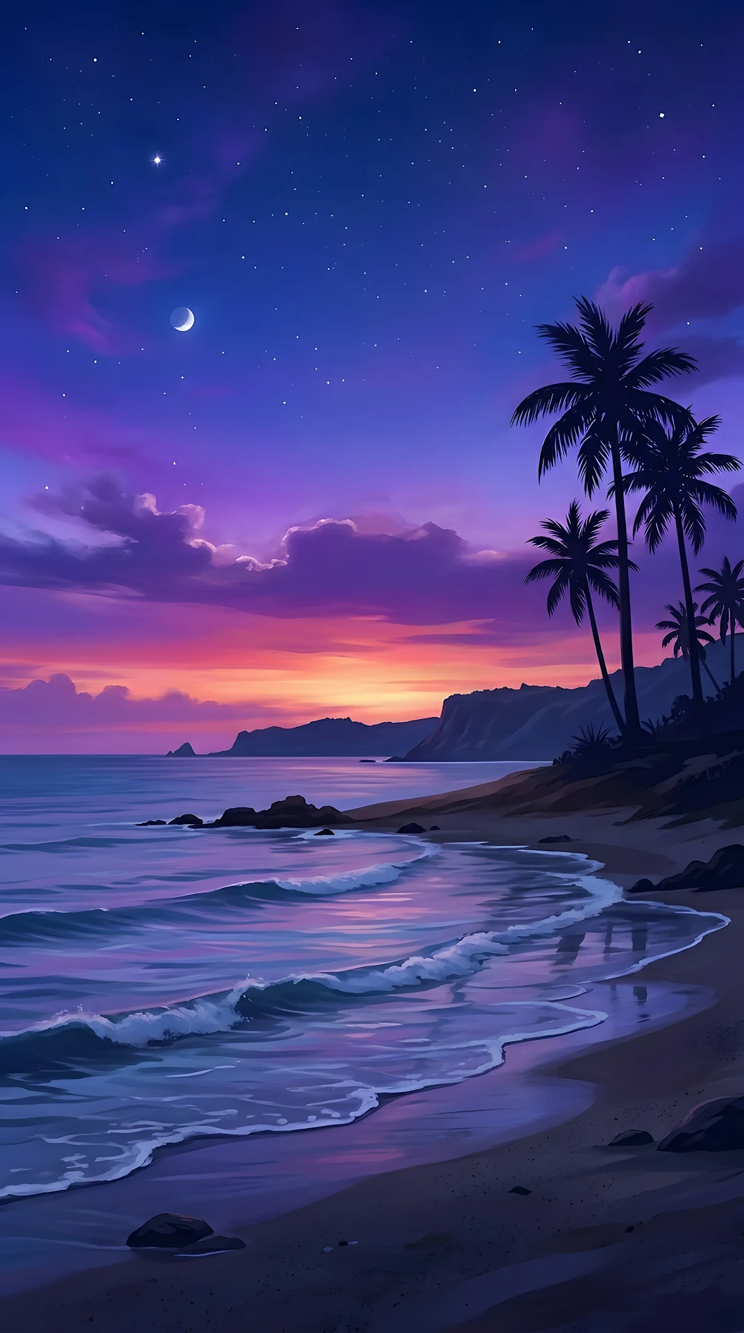 Tranquil Twilight Seascape Digital Painting - Free 4K mobile Wallpaper