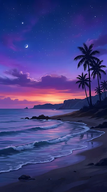 Tranquil Twilight Seascape Digital Painting - Free mobile Wallpaper