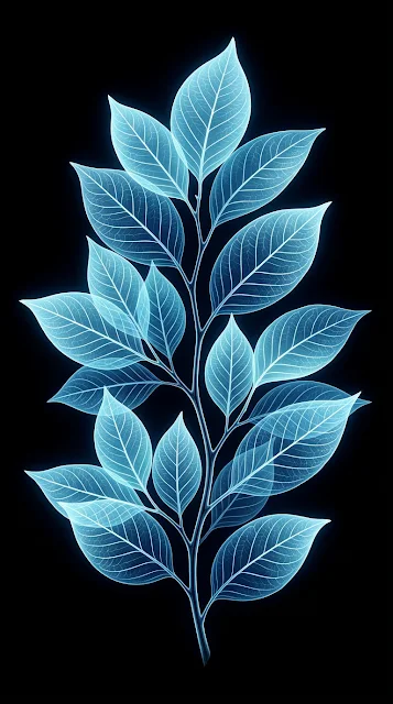Translucent Blue X-Ray Style Leaves on Branch Wallpaper - Free 4K & 8K mobile Wallpaper