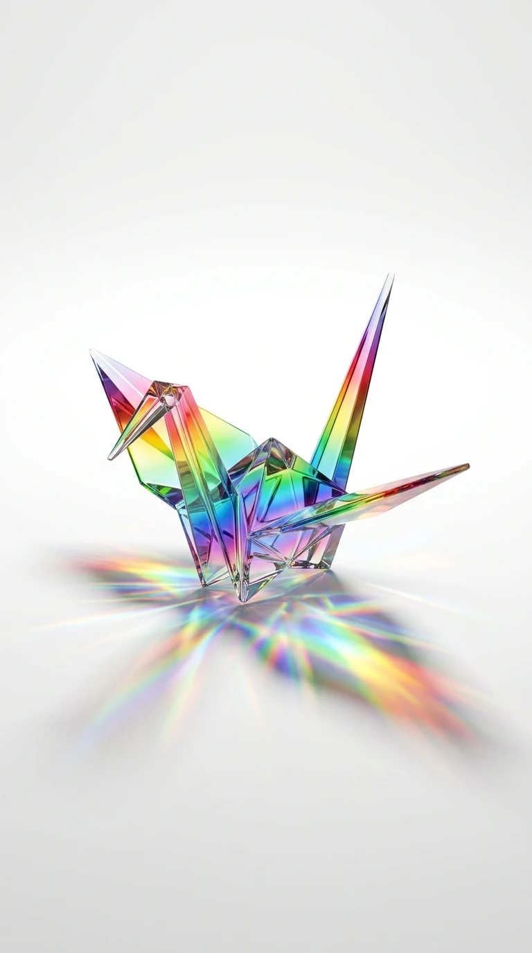 Download Transparent Rainbow Glass Origami Crane on White Surface Wallpaper in 4K UHD Transparent Rainbow Glass Origami Crane on White Surface - Free 8K and 4K mobile Wallpaper Background