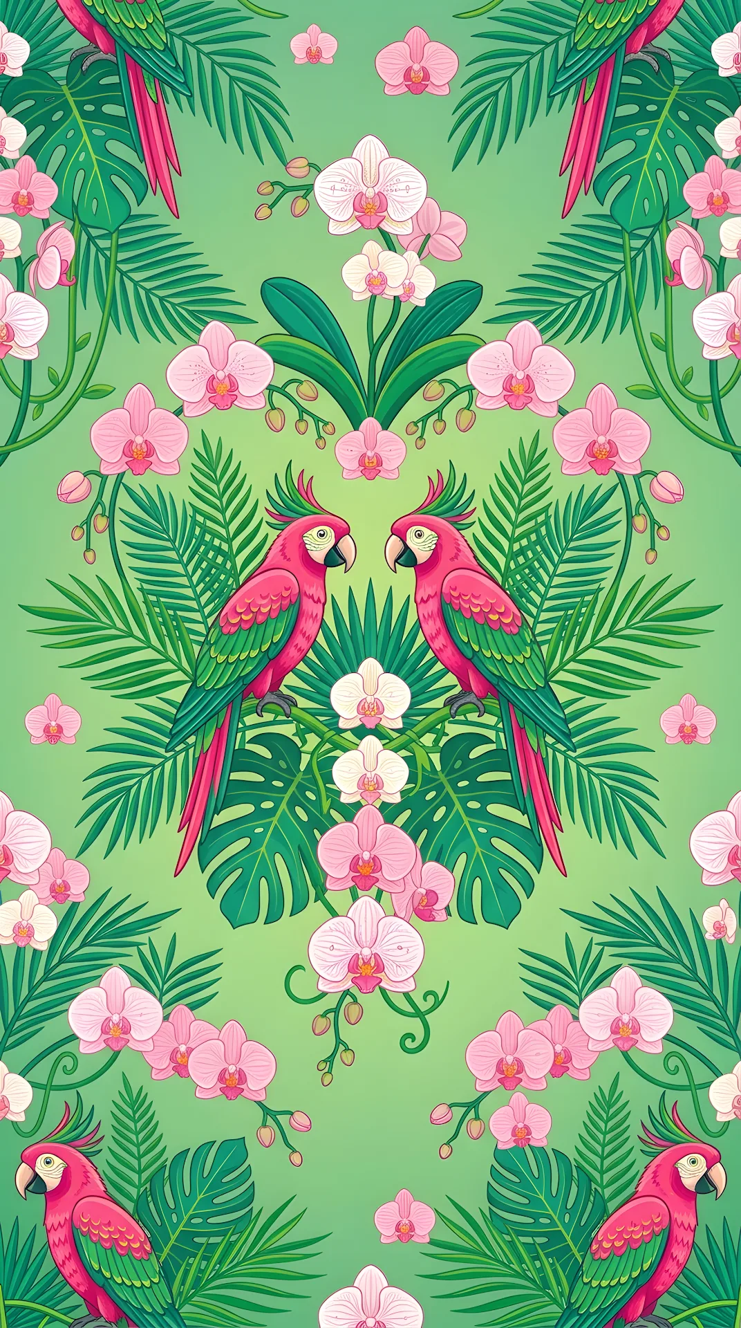Tropical Rainforest Seamless Pattern Vector Illustration - Free 4K mobile Wallpaper