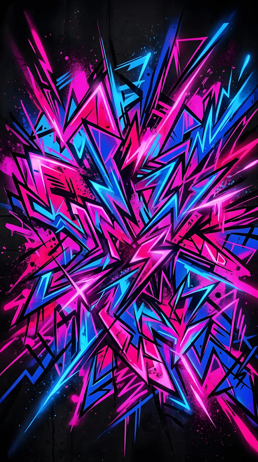 Vibrant Abstract Street Art with Neon Pink and Electric Blue Shapes - Free 4K mobile Wallpaper