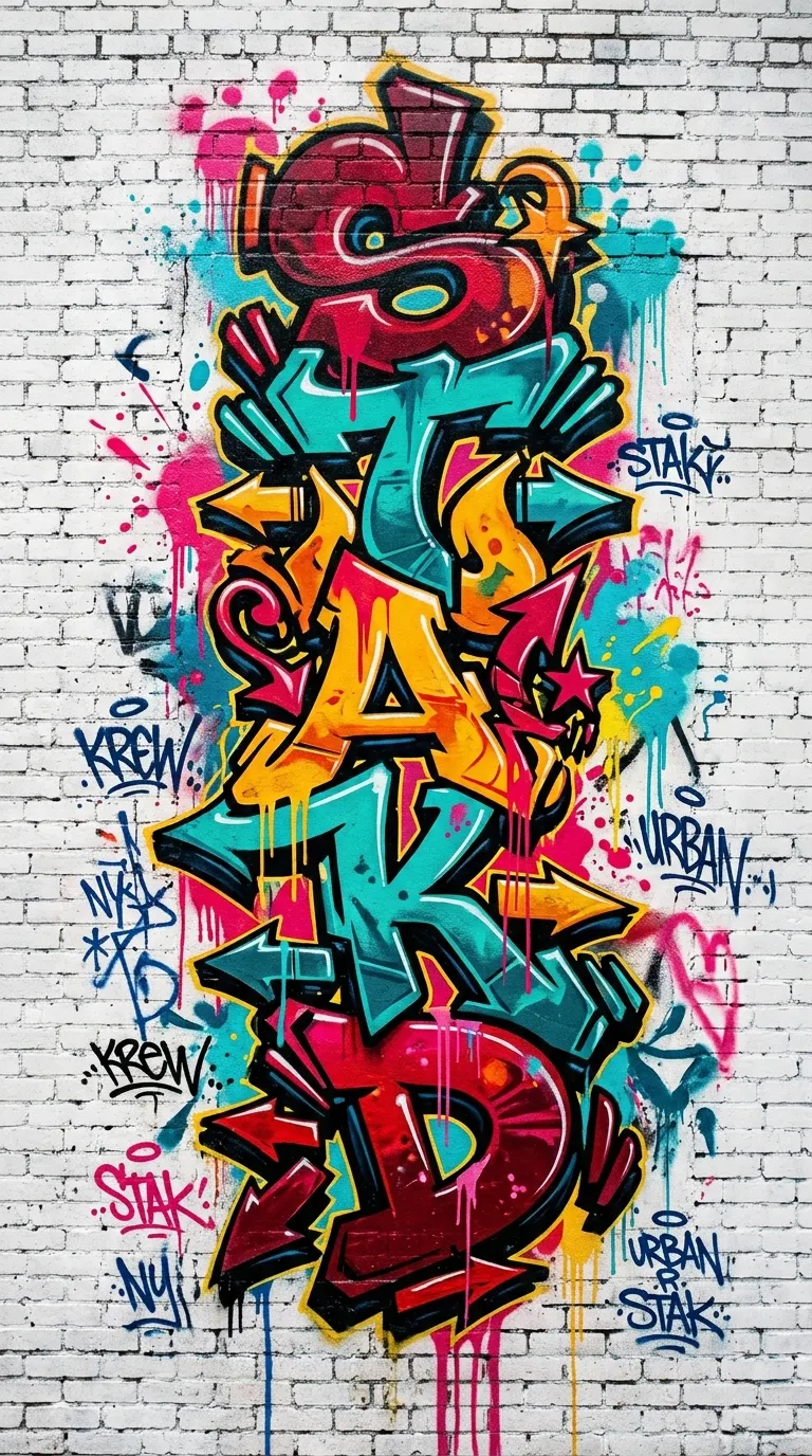 Download Vibrant Abstract Street Art Graffiti on White Brick Wall Wallpaper in 4K UHD Vibrant Abstract Street Art Graffiti on White Brick Wall - Free 8K and 4K mobile Wallpaper Background